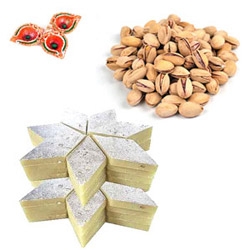 Kaju Barfi & Pista Hamper with Diyas