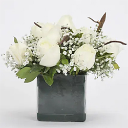 White Roses in Glass Vase