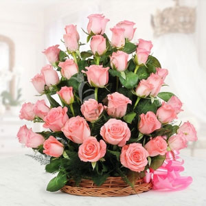 basket of 50 pink roses 