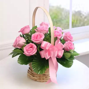 Pink roses basket