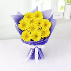 Bunch of 10 Yellow Gerberas to Vizag