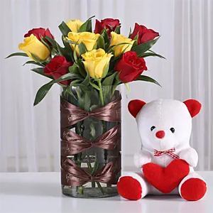 Red & Yellow Roses Vase