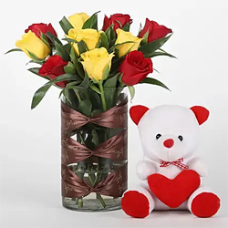 Red & Yellow Roses Vase