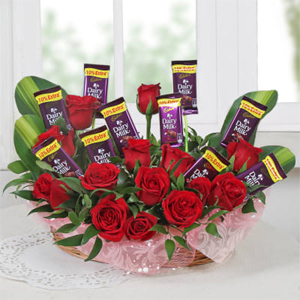 Arrangement of Roses & Chocolates