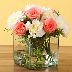Pink Roses & White Carnations 