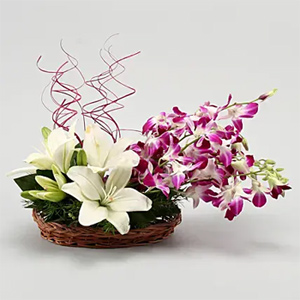 Lilies And Orchids Basket 