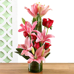 Pink Lilies & Red Roses