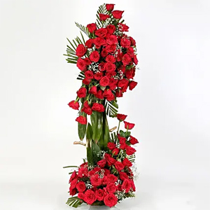 100 red Roses 2 step arrangement