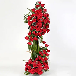 100 red Roses 2 step arrangement