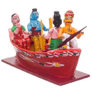 Rama, Laxamana, Sita on a Boat