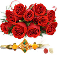 Red roses with Rakhi