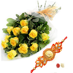 Yellow  roses with Rakhi