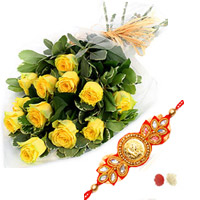 Yellow  roses with Rakhi