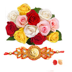 Mixed roses with Rakhi