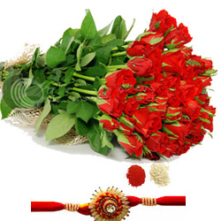 Red  roses with Rakhi