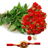 Red  roses with Rakhi