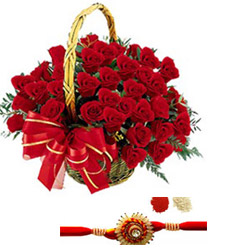 Red roses with rakhi