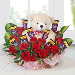 Basket of Roses with Chocolate & Teddy